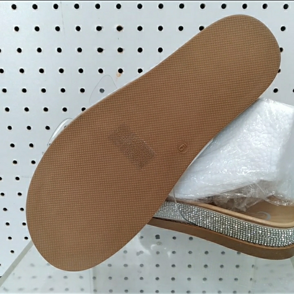 C Comfort | Women's Silver Sandals Rhinestone Flat Wedge Heel Strap Buckle Slide - Picture 9 of 9